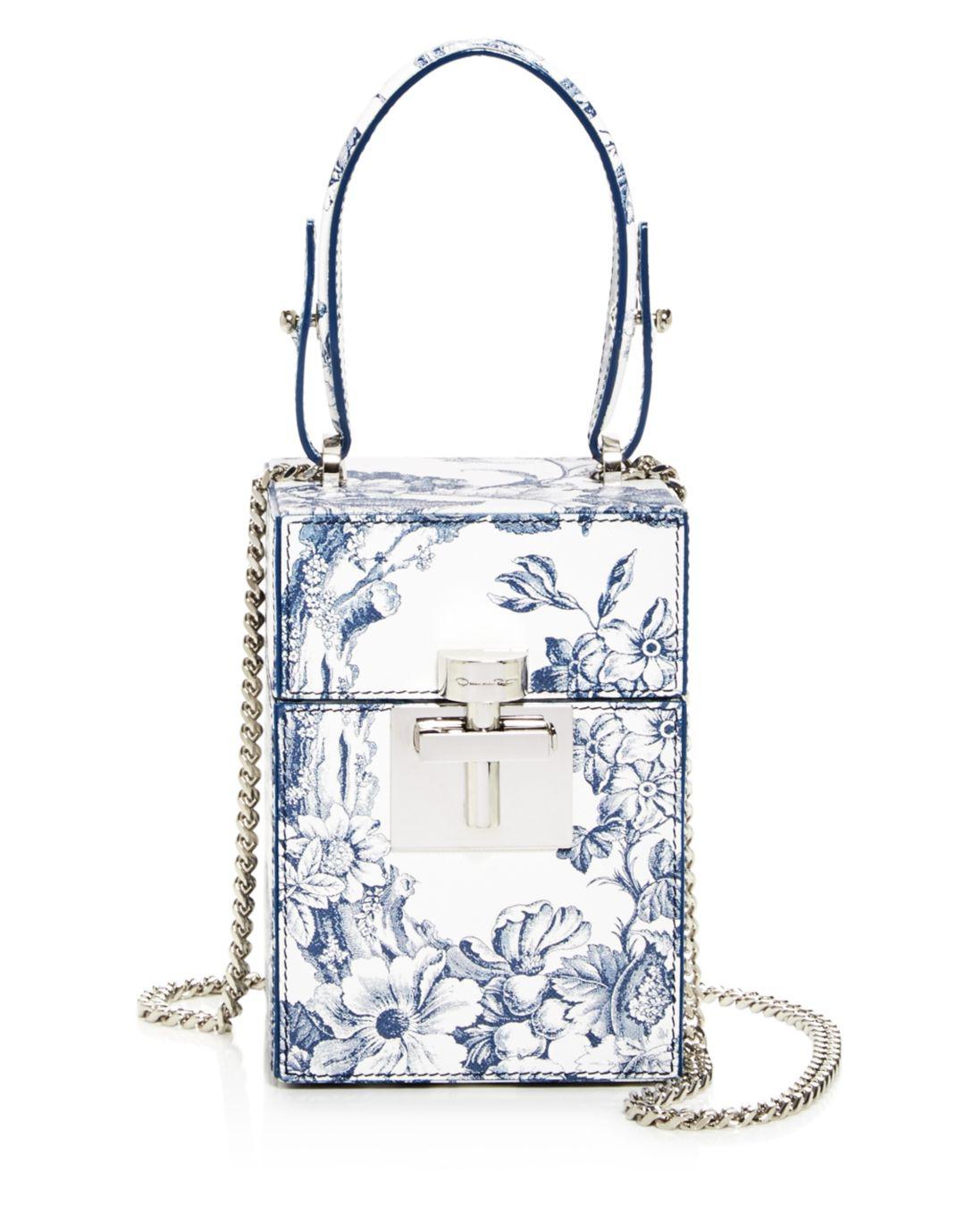 Oscar de la Renta Alibi Floral Leather Box Bag in Blue/Silver (Blue) - Lyst