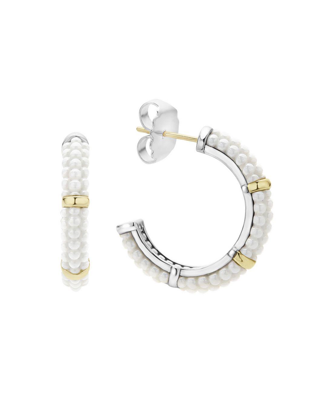 Lagos 18k Gold And Sterling Silver White Caviar Hoop Earrings In Lagos Women S Metallic 18k Gold And Sterling Silver White Caviar Hoop Earrings