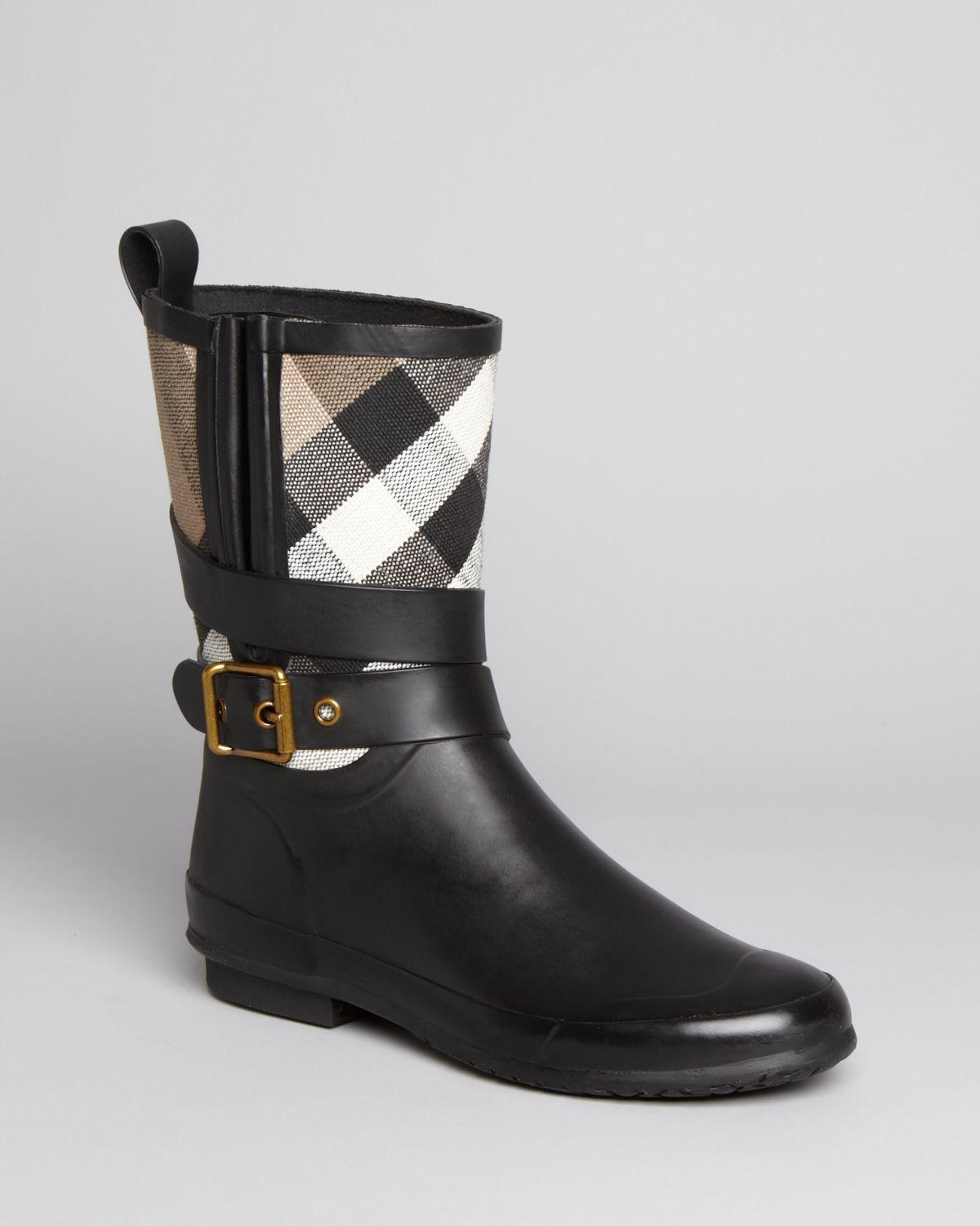 Download Burberry Rain Boots - Holloway Mid Buckle Check in Black ...