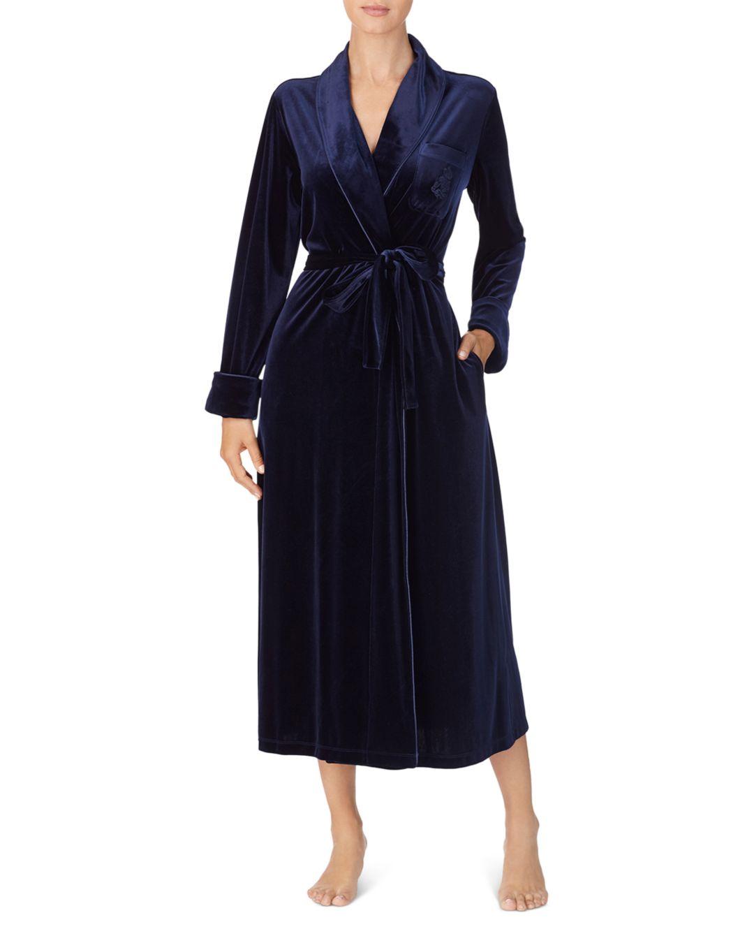 Ralph Lauren Lauren Long Velvet Robe in Blue | Lyst