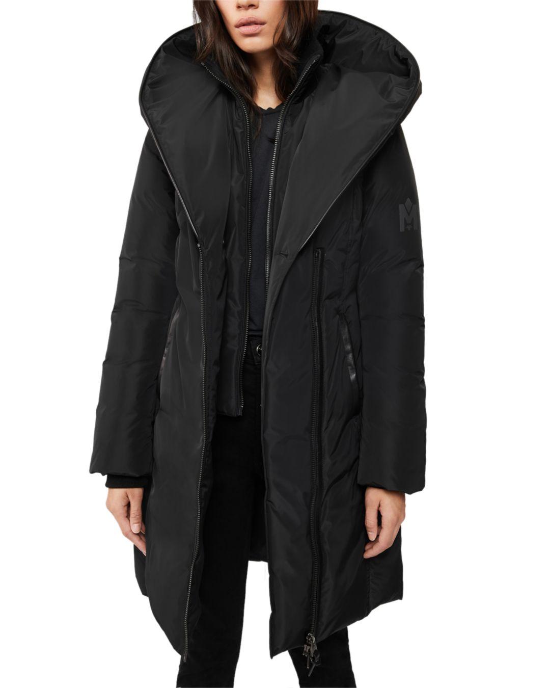 Mackage Leather Kay Asymmetric Hooded Coat in Black - Lyst
