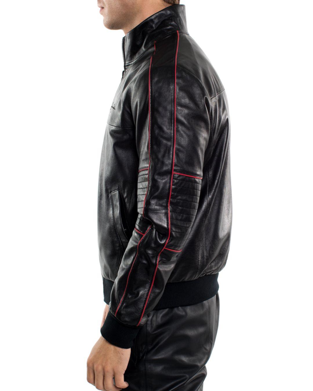 Sean John Leather Bomber Jacket in Black for Men - Lyst