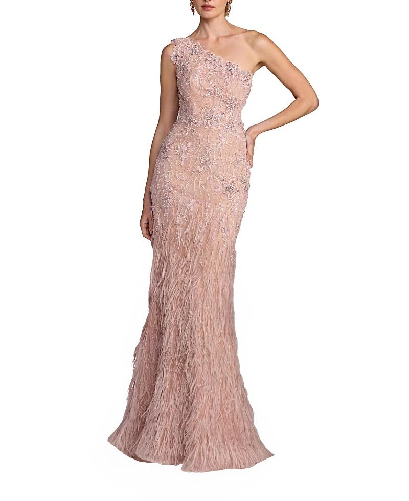 strapless open back dress Perrin Fuchsia Pink Feather High Slit Dress Gown main image 0