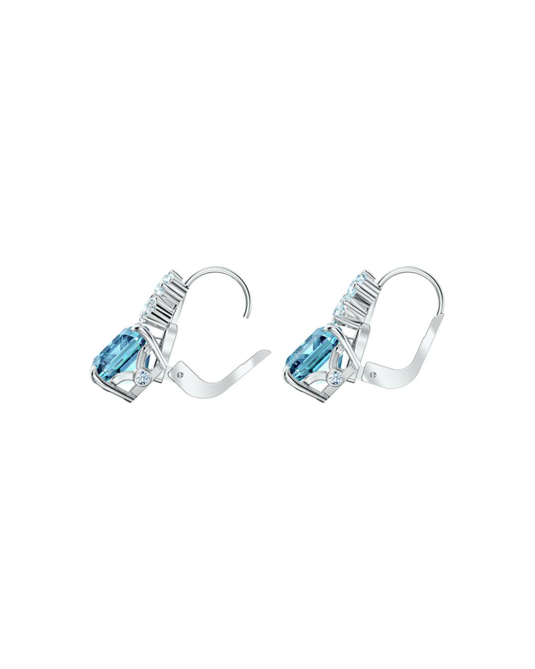 Swarovski Sparkling Aqua Crystal Leverback Earrings in Blue | Lyst