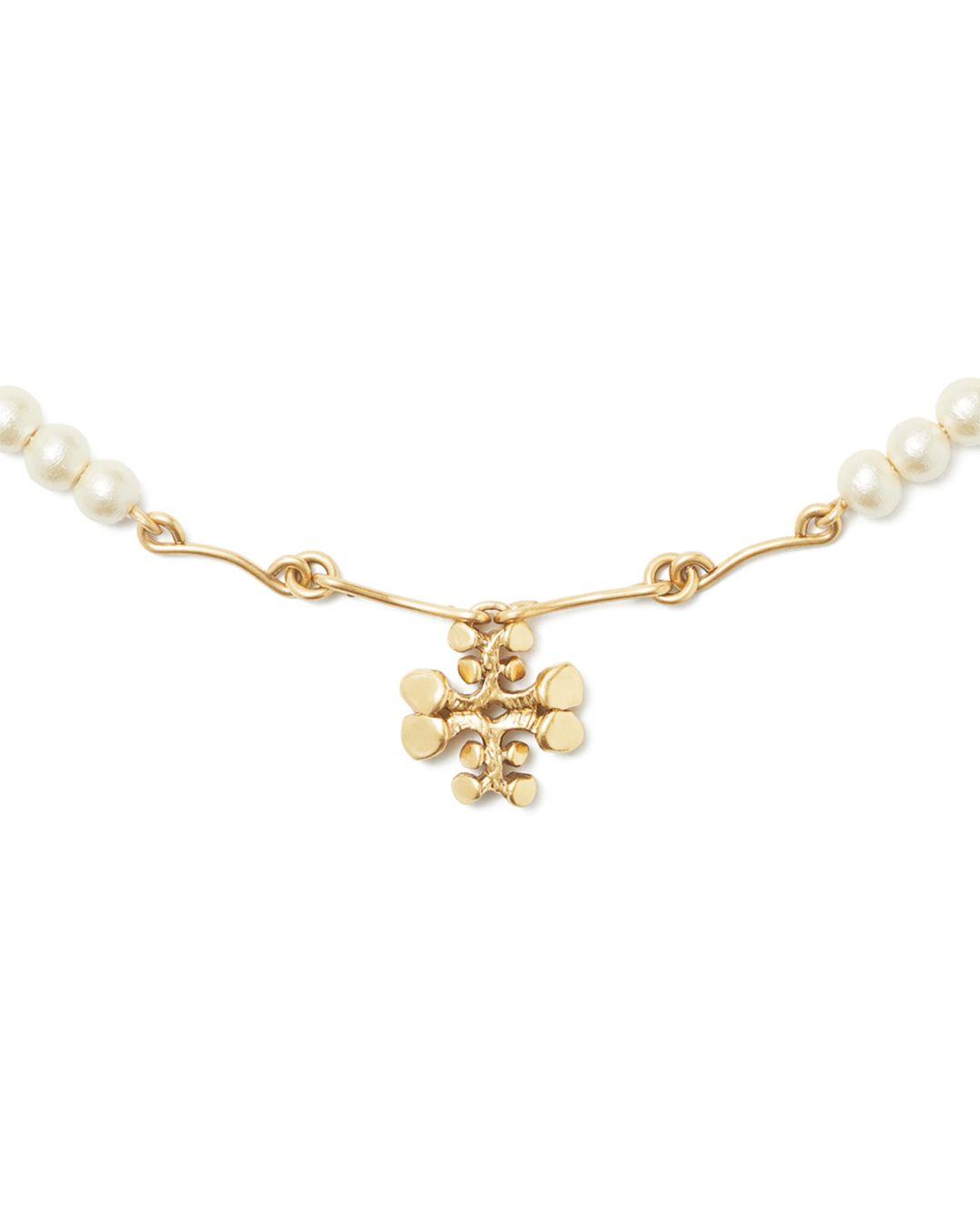 Tory Burch Brutalist Imitation Pearl Cross Pendant Necklace in Natural |  Lyst