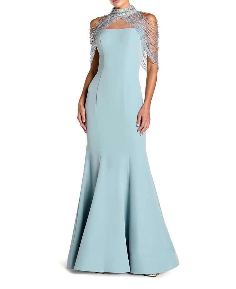 green emerald velvet dress Strappy Open-Back Long Blue Prom Dress with Sequins Ice Blue / 0