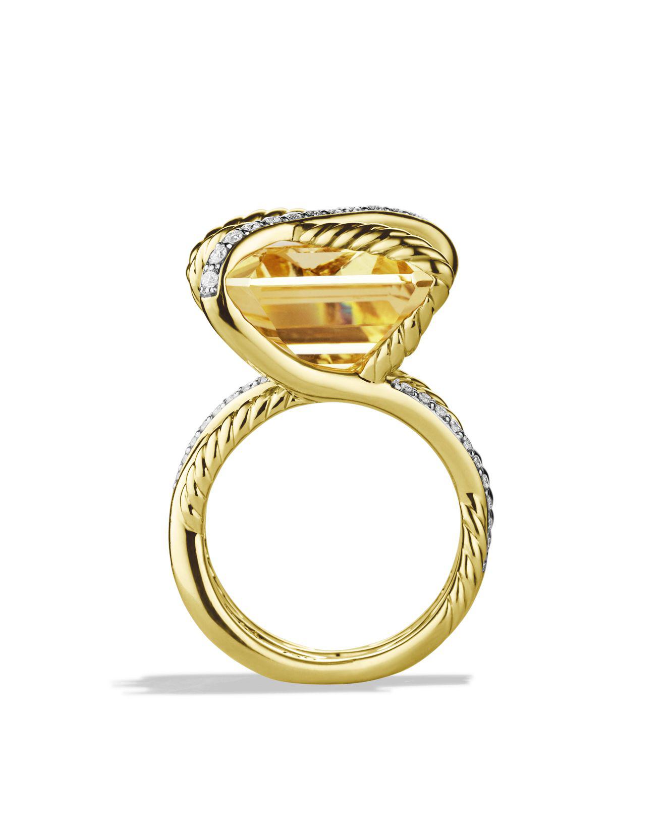 David Yurman Cable Wrap Ring With Champagne Citrine & Diamonds In Gold