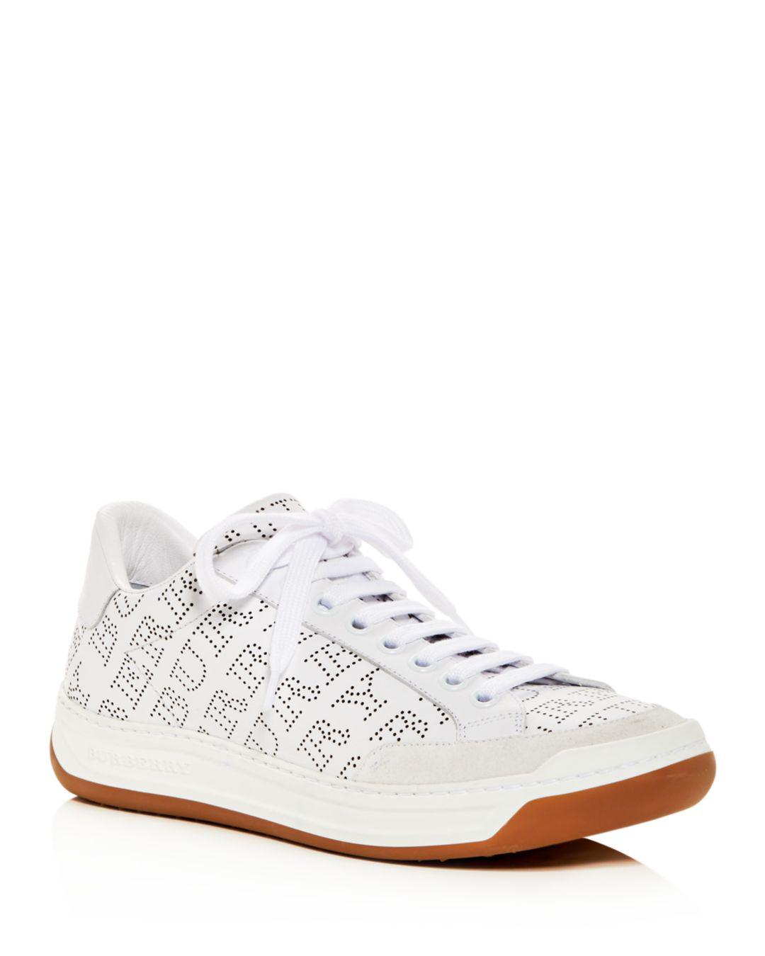 Burberry Perforated Logo Leather Sneaker in White - Save 8% - Lyst