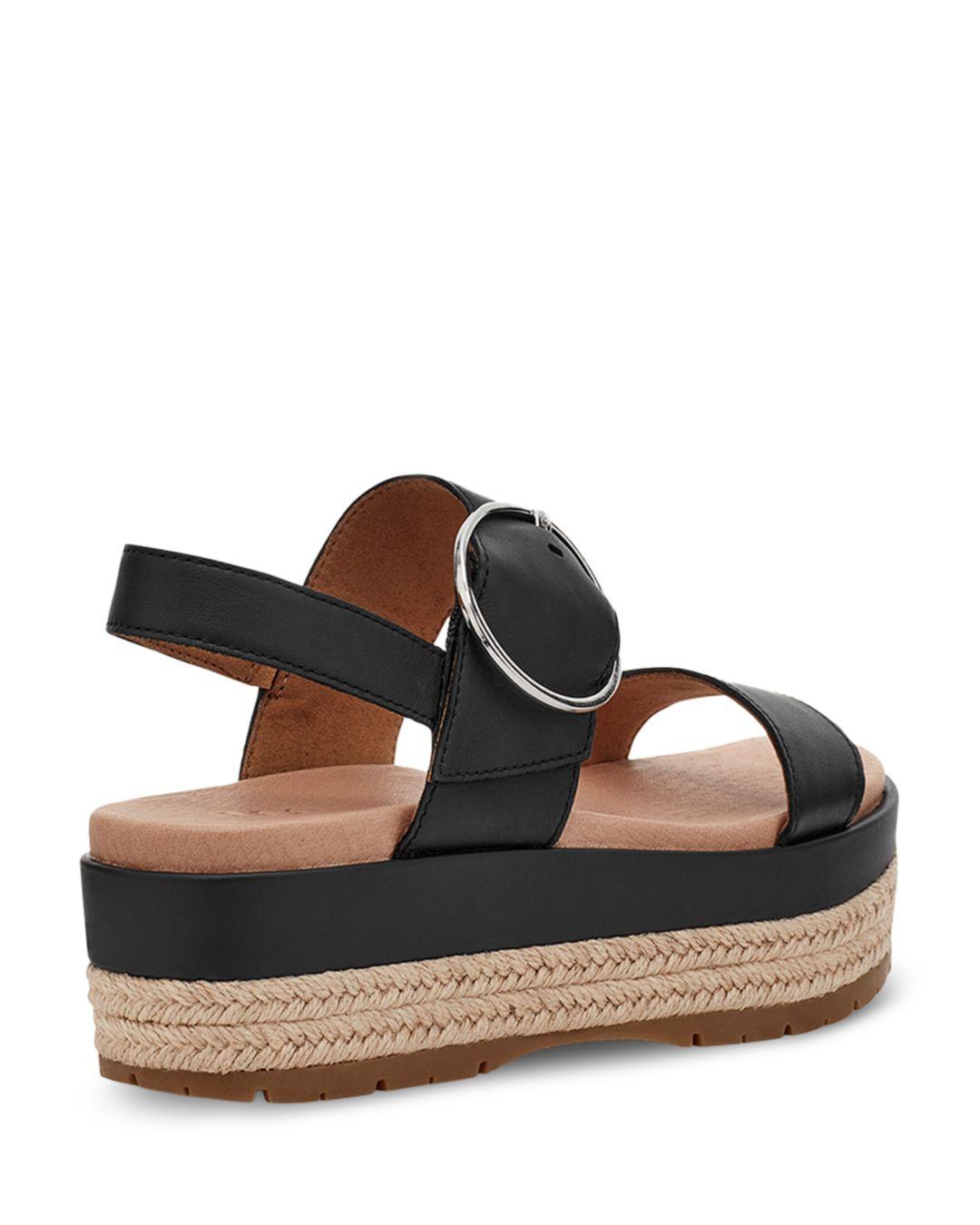 UGG Leather Women's April Espadrille Platform Sandals in Black Leather (Black) - Lyst