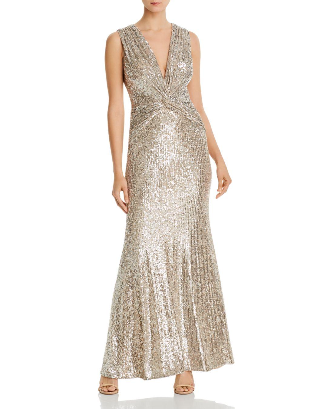 aqua belted sequin gown