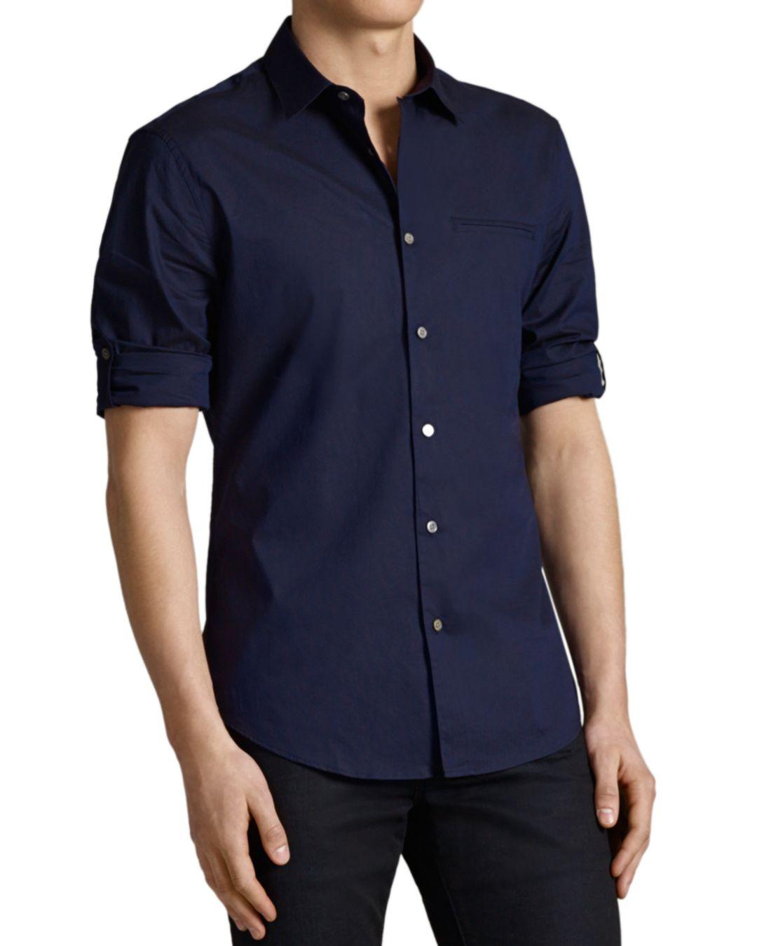 John Varvatos Cotton Rolled Sleeve Slim Fit Button Down Shirt In