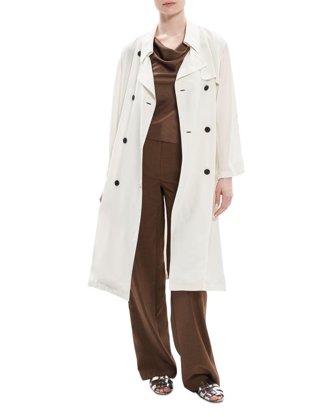 Theory Double Breasted Trench Jacket in White | Lyst