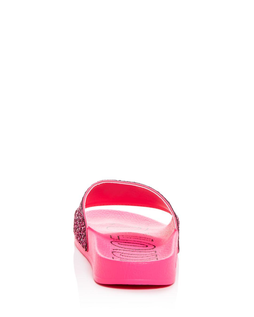 Adilette Glitter Slide Sandals in Pink 