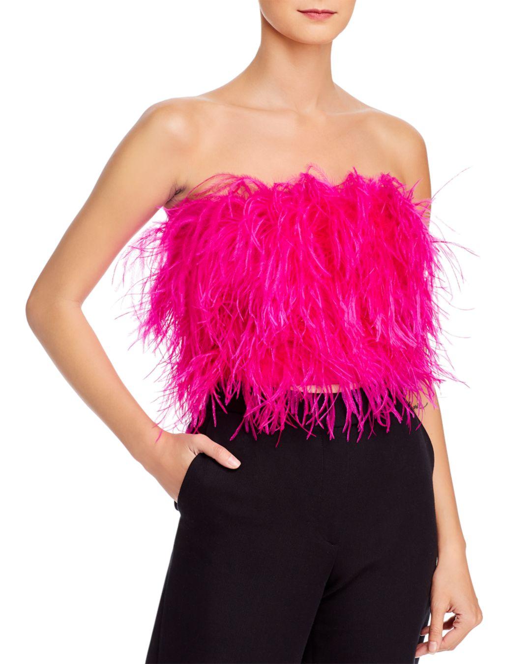 Bardot Synthetic Feather - Trim Strapless Bustier in Pink - Lyst