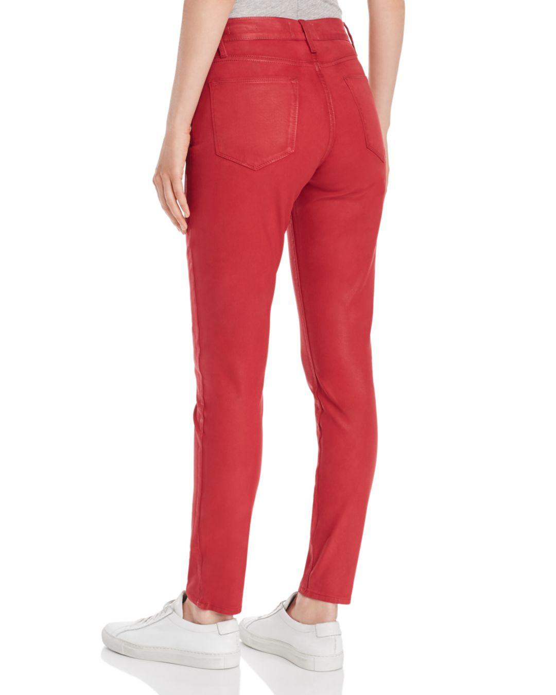 jeans and red top