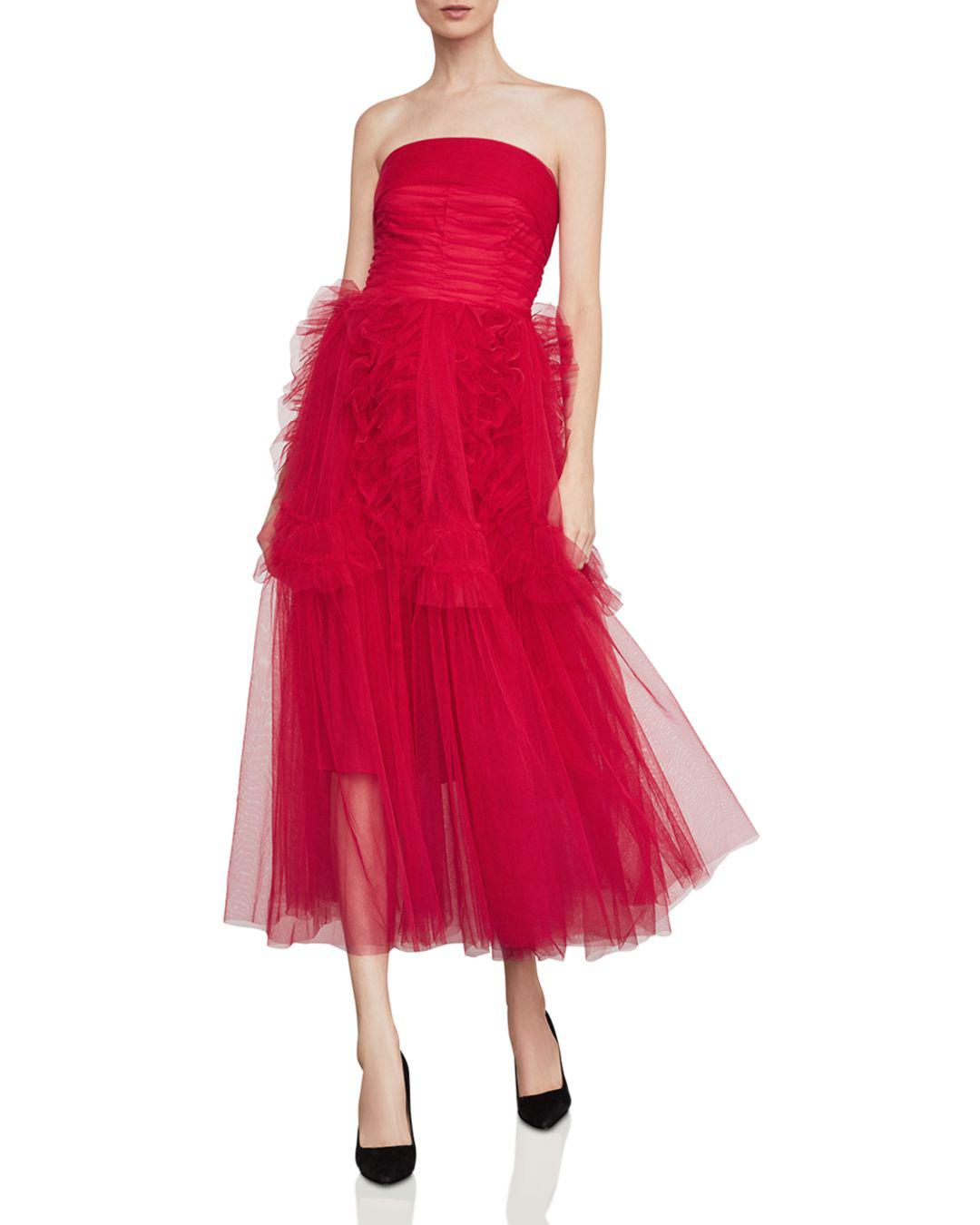 bcbg ruffle gown