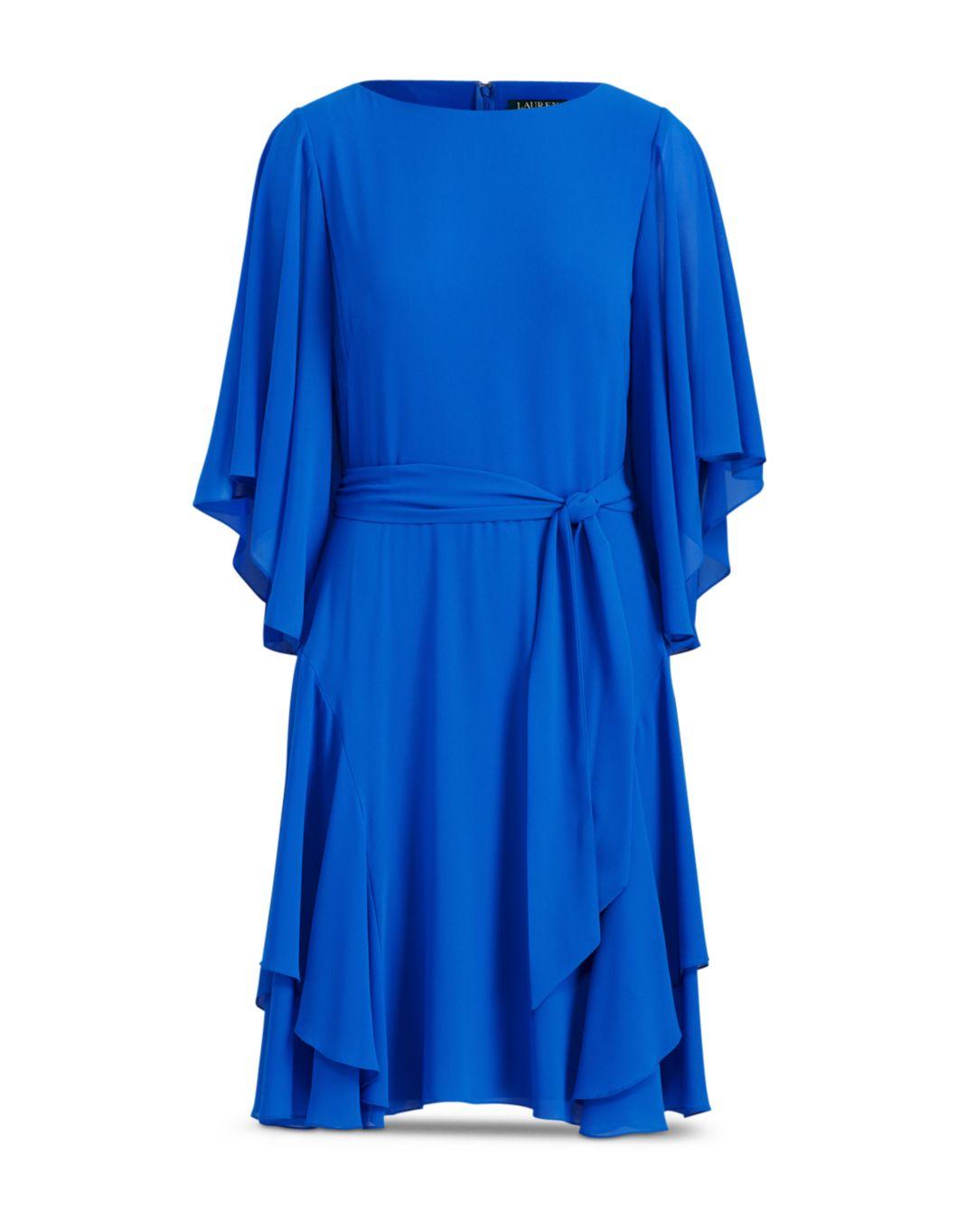 Ralph Lauren Lauren Mandie Ruffled Georgette Dress in Blue | Lyst