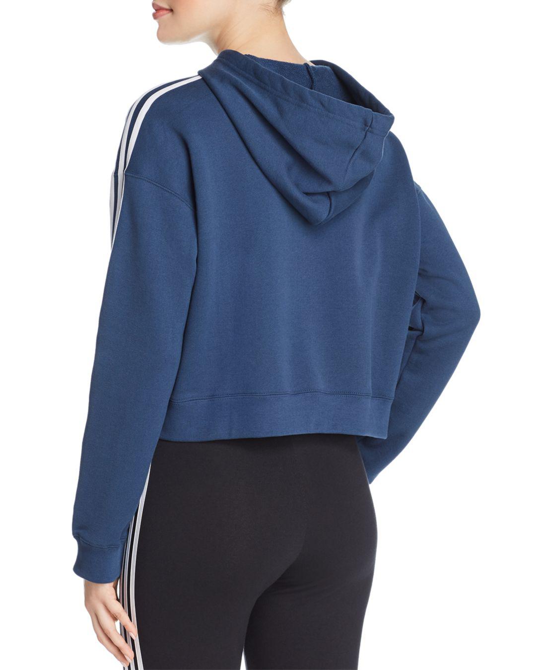 adidas Originals Adicolor 3 Stripe Cropped Hoodie in Blue - Lyst