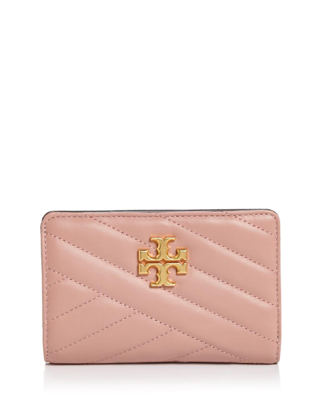 Tory Burch Leather Kira Chevron Medium Slim Wallet in Light Pink (Black ...