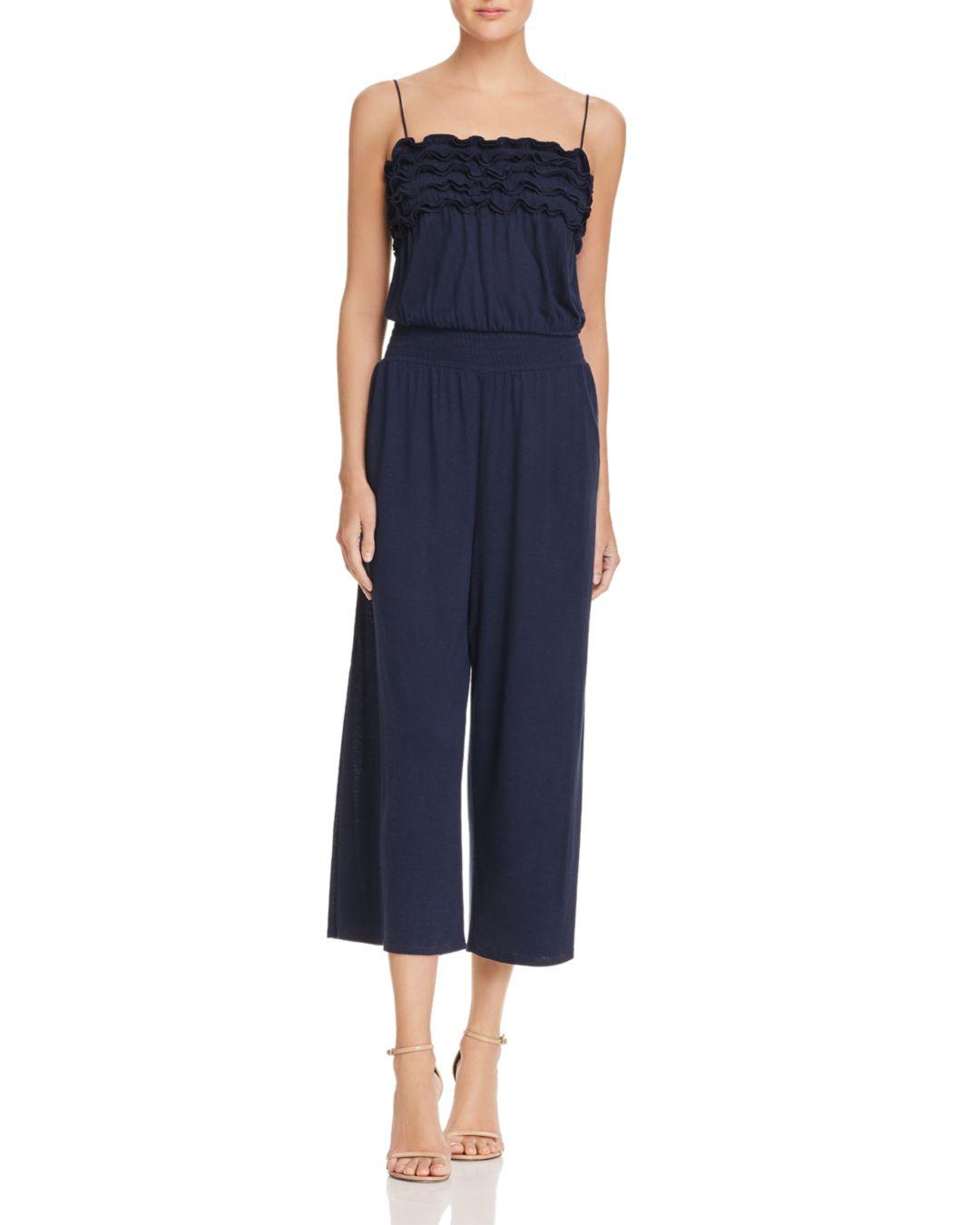 Rebecca Taylor Ruffled Jersey Jumpsuit in Navy (Blue) - Lyst