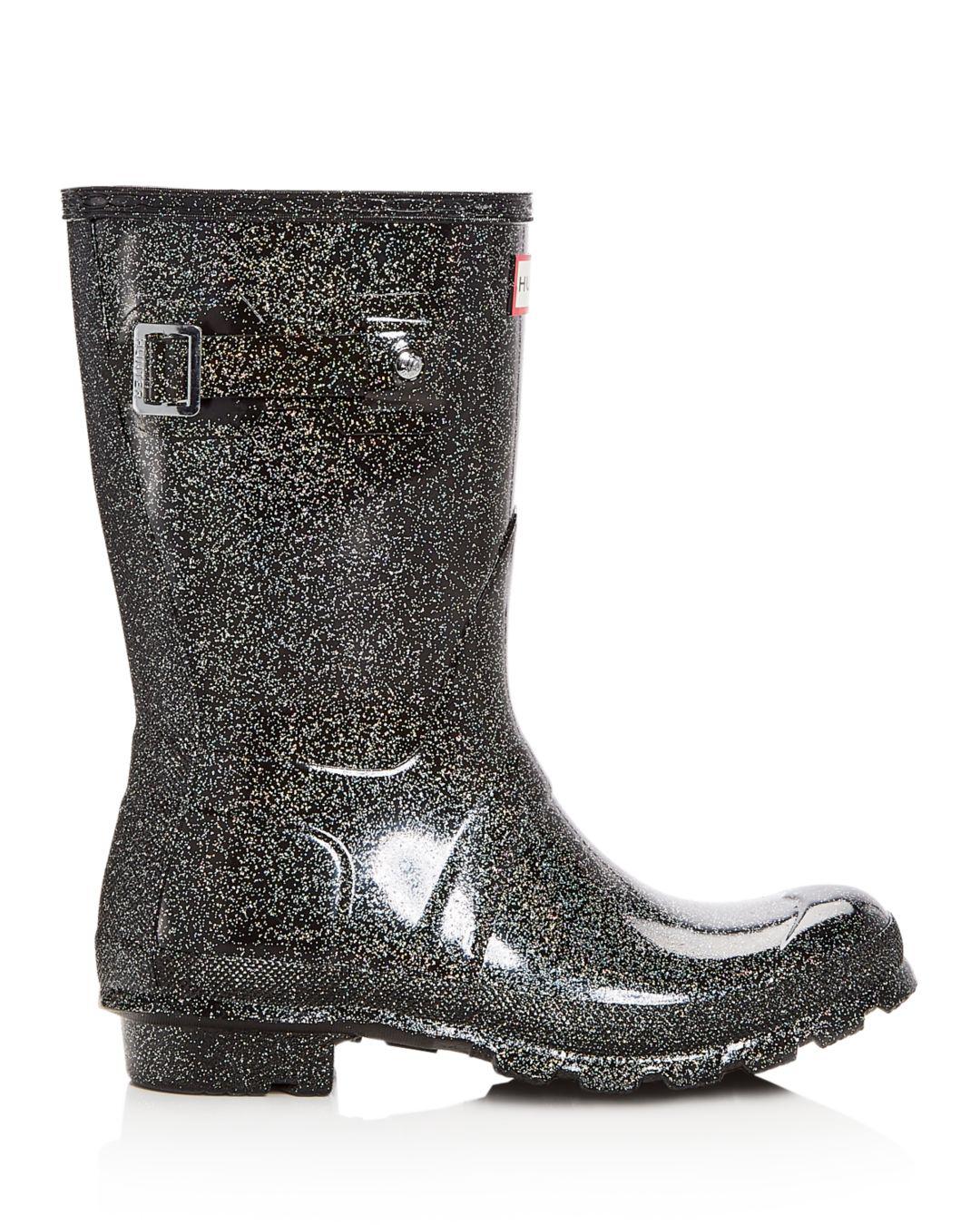 hunter black glitter rain boots