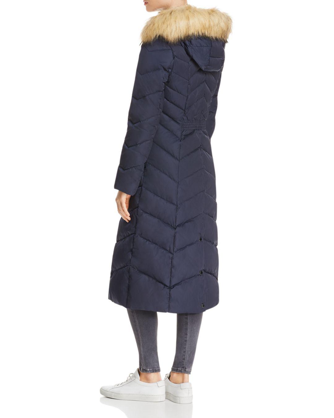 t tahari jacqueline faux fur trim maxi puffer coat