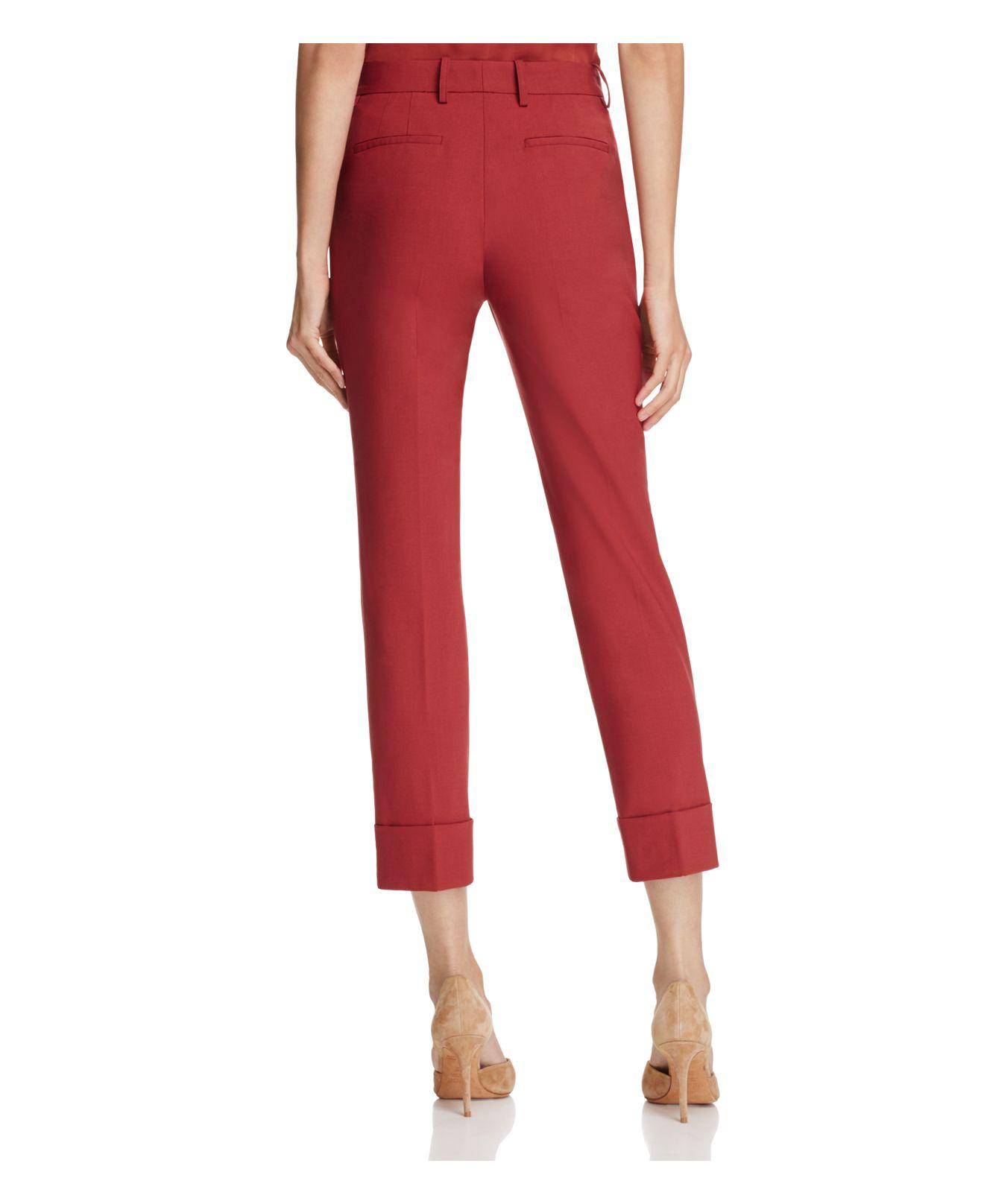 Theory Stretch Wool Cropped Cuffed Pants in Red Lyst