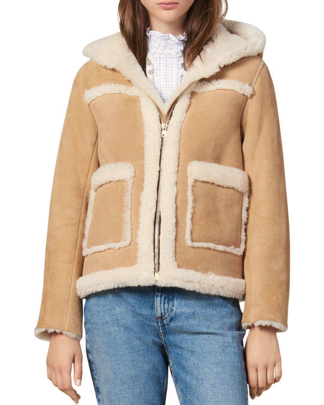 sandro cropped sheepskin jacket