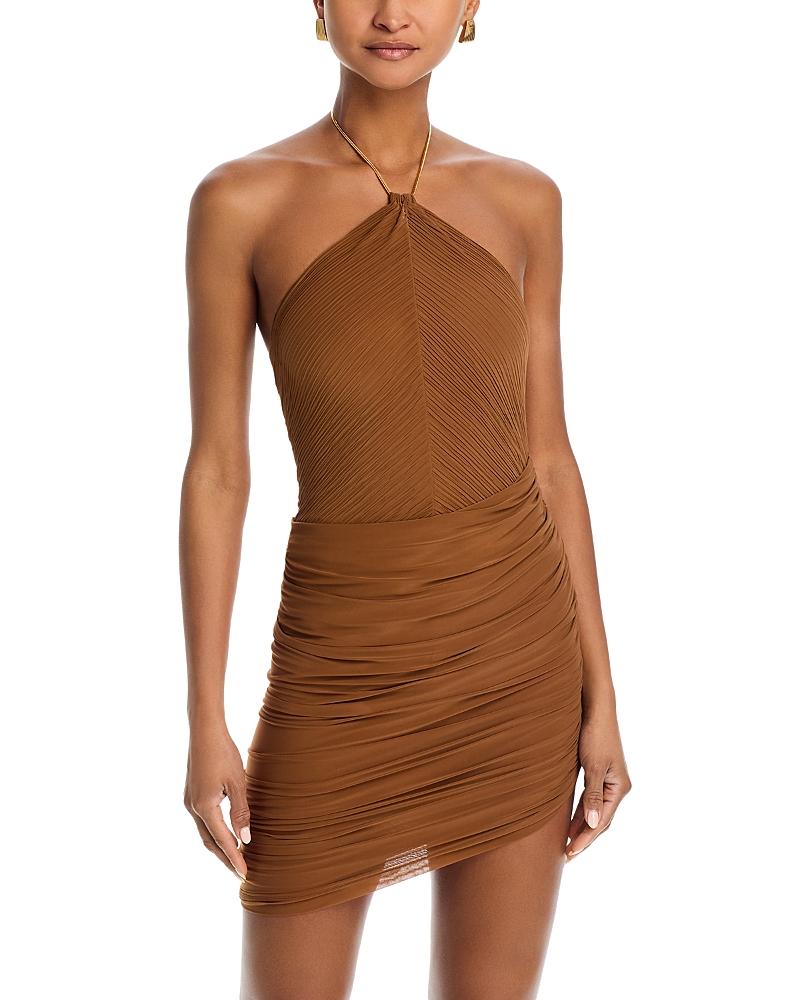 Ronny Kobo Delphine Halter Asymmetric Dress in Brown | Lyst