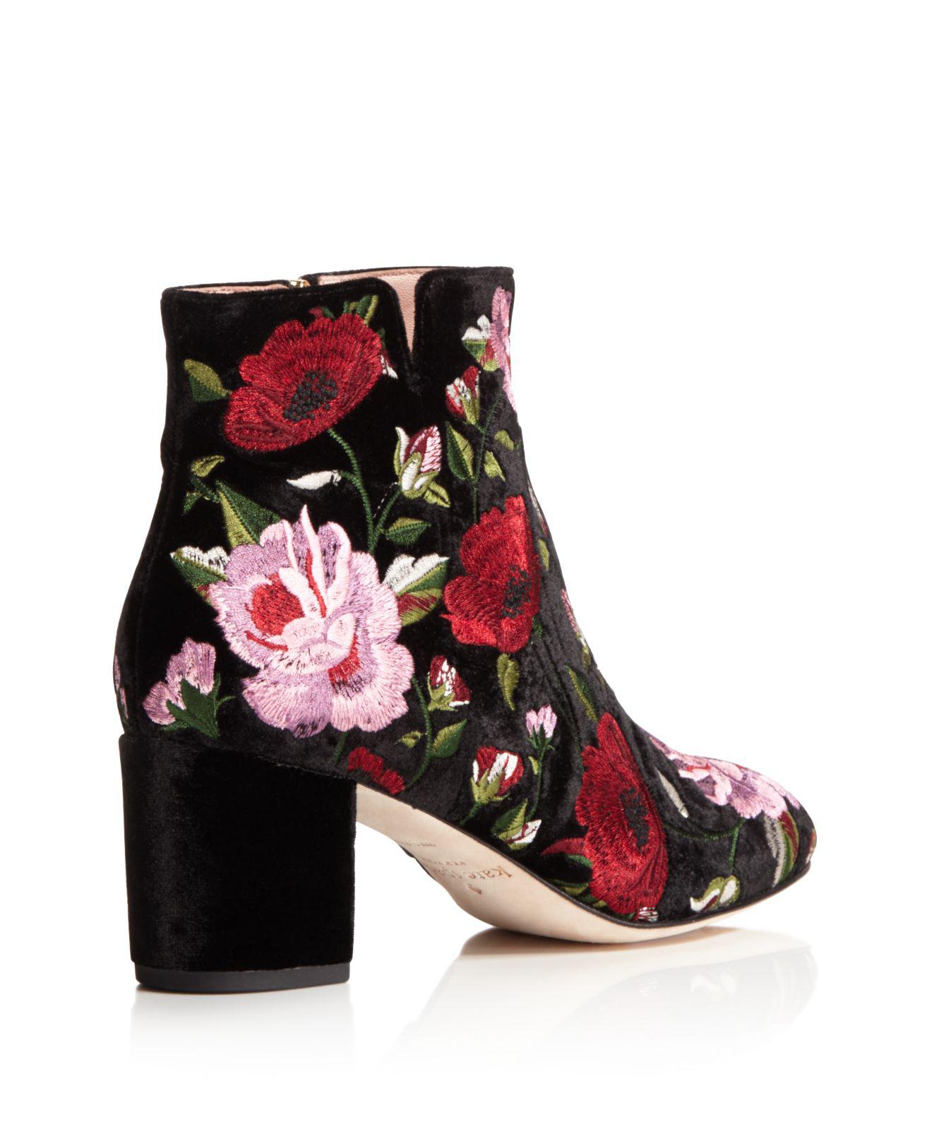 Kate Spade Lucine Floral Embroidered Velvet Booties | Lyst