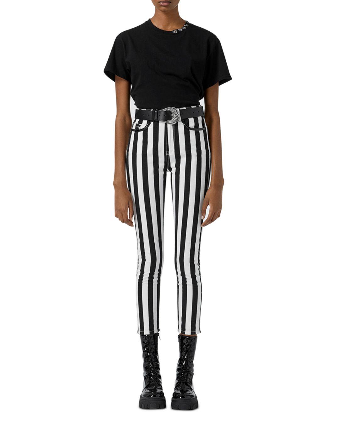 The Kooples Black And White Striped Slim-fit Jeans | Lyst