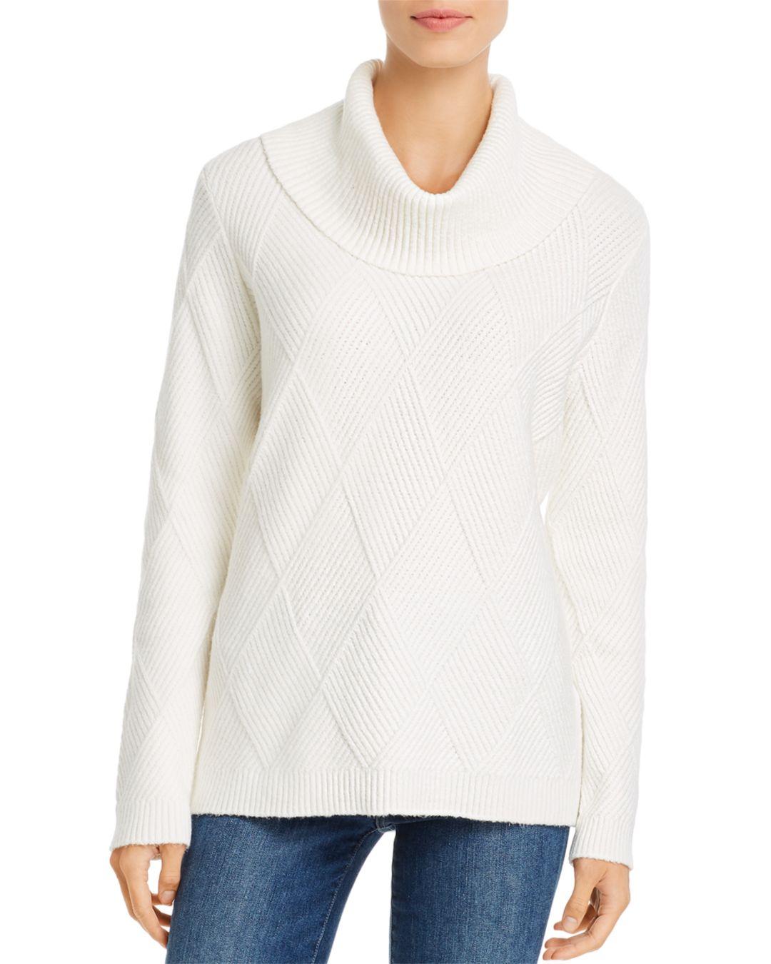 Calvin Klein Cotton Diamond Stitched Cowl Neck Sweater in White - Lyst