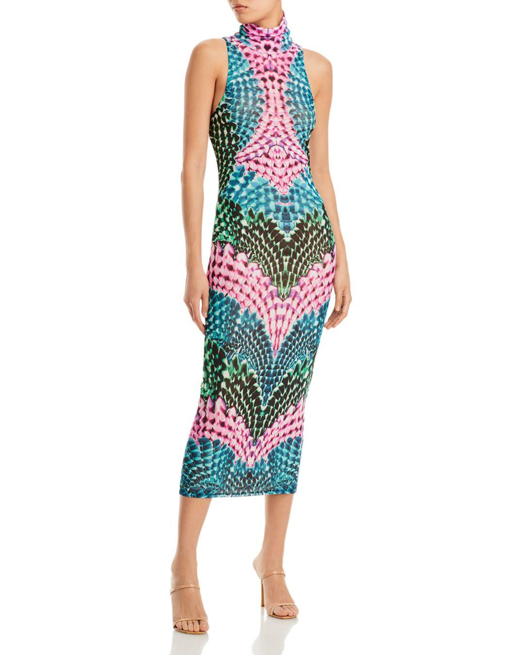 AFRM Serenity Mesh Open Back Sleeveless Turtleneck Midi Dress in Green