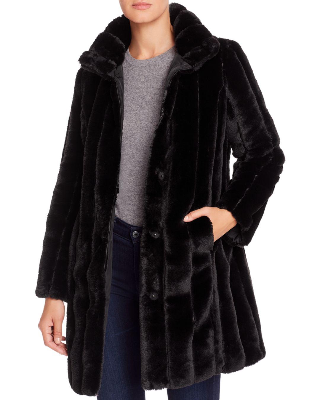 Via Spiga Reversible Vertical - Grooved Faux Fur Coat in Black - Lyst
