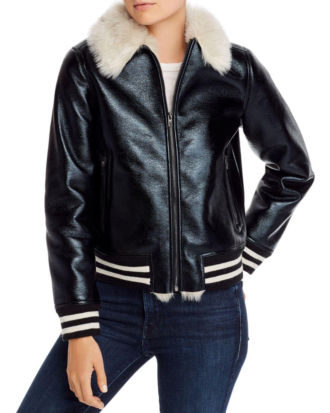 Mother The Faux Fur & Vegan Leather Moto Jacket in Black