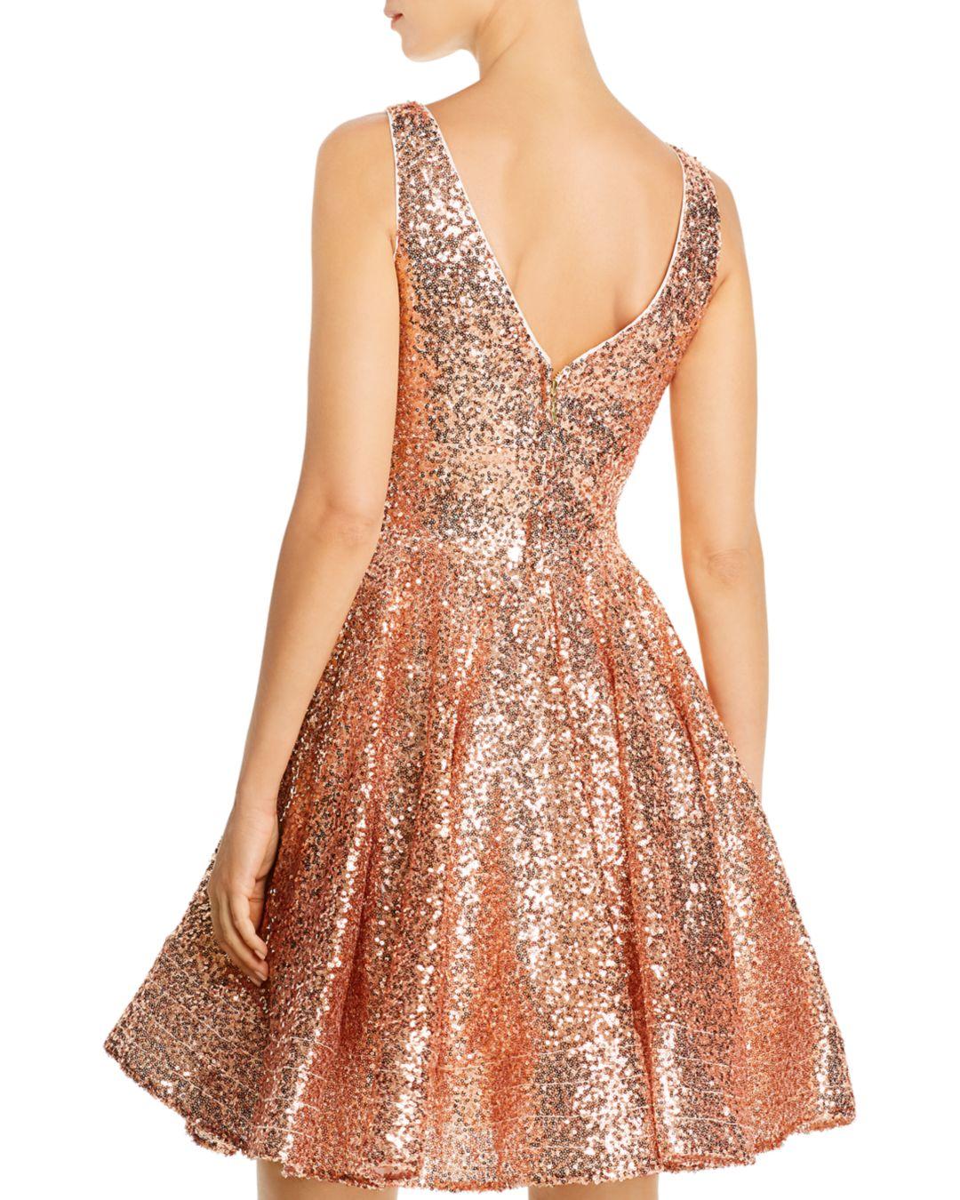 rose gold fit and flare dress