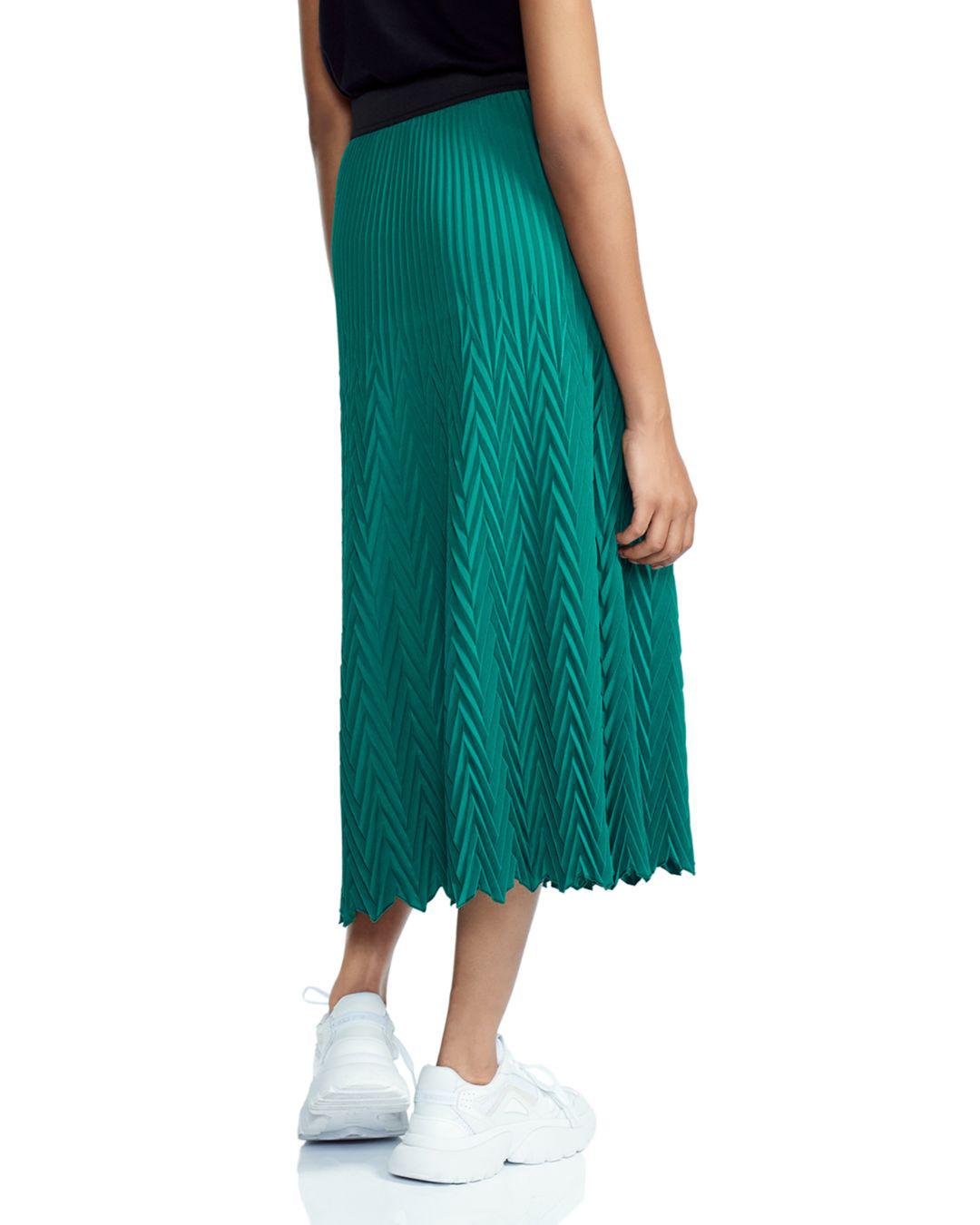 Maje Synthetic Herringbone Pleated Maxi Skirt In Green Lyst 5657