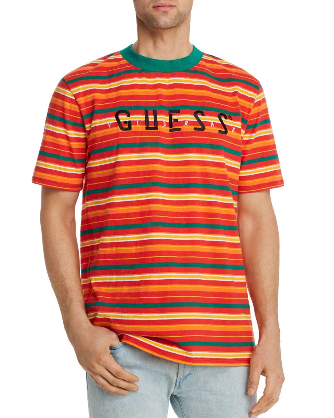 Gøre klart Gøre en indsats Lille bitte Guess Cotton Tour Striped Tee in Orange Stripe (Orange) for Men - Lyst