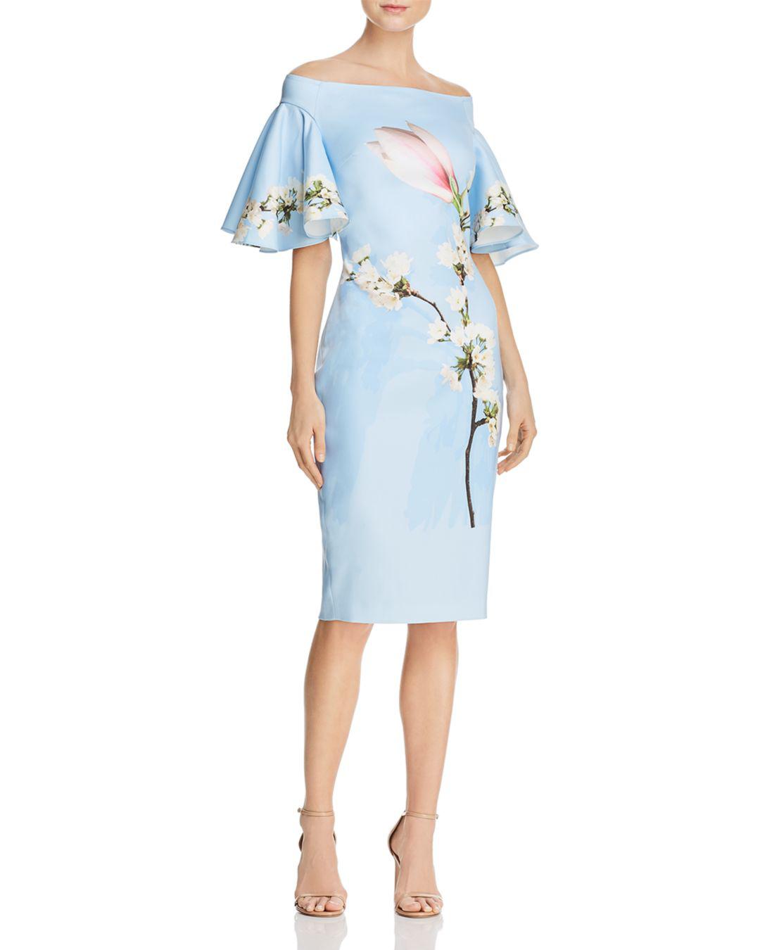 ted baker blue off the shoulder dress