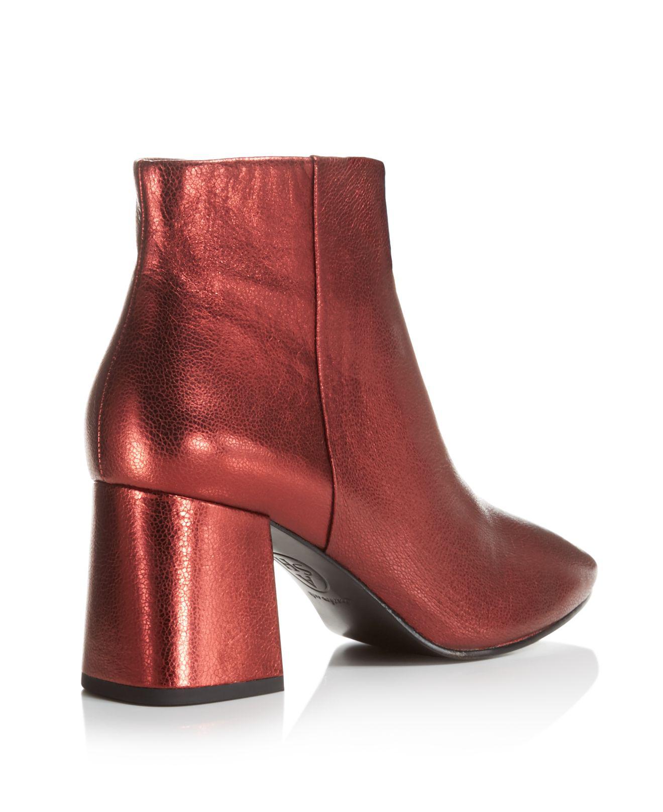 red metallic booties