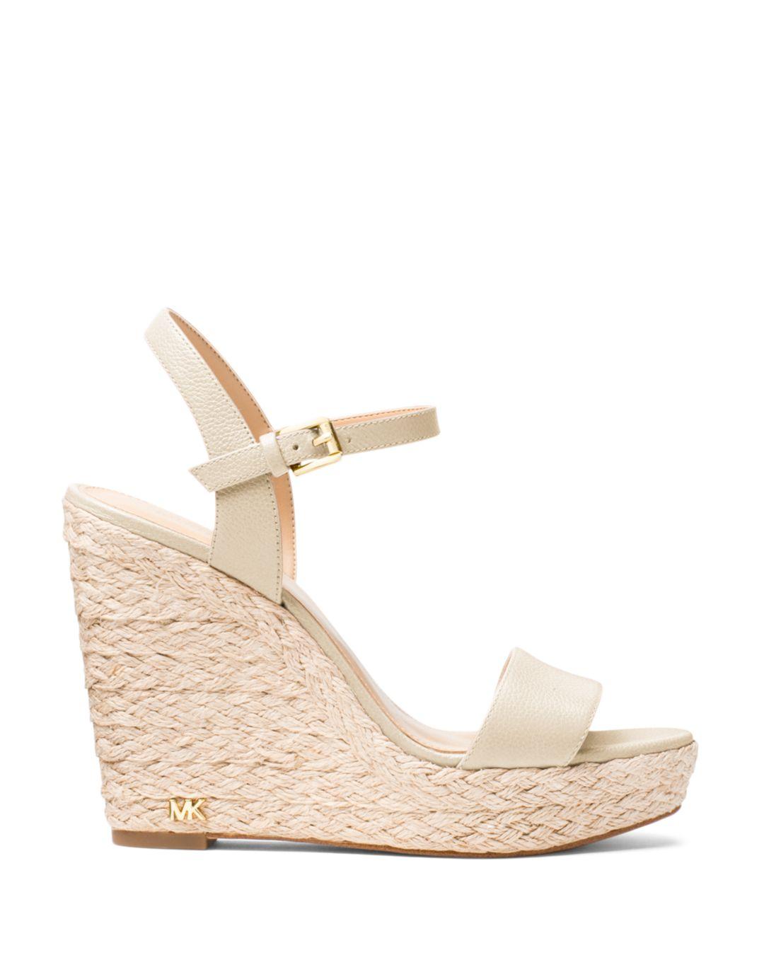MICHAEL Michael Kors Women's Jill Leather Espadrille Platform Wedge Sandals in Light Cream 