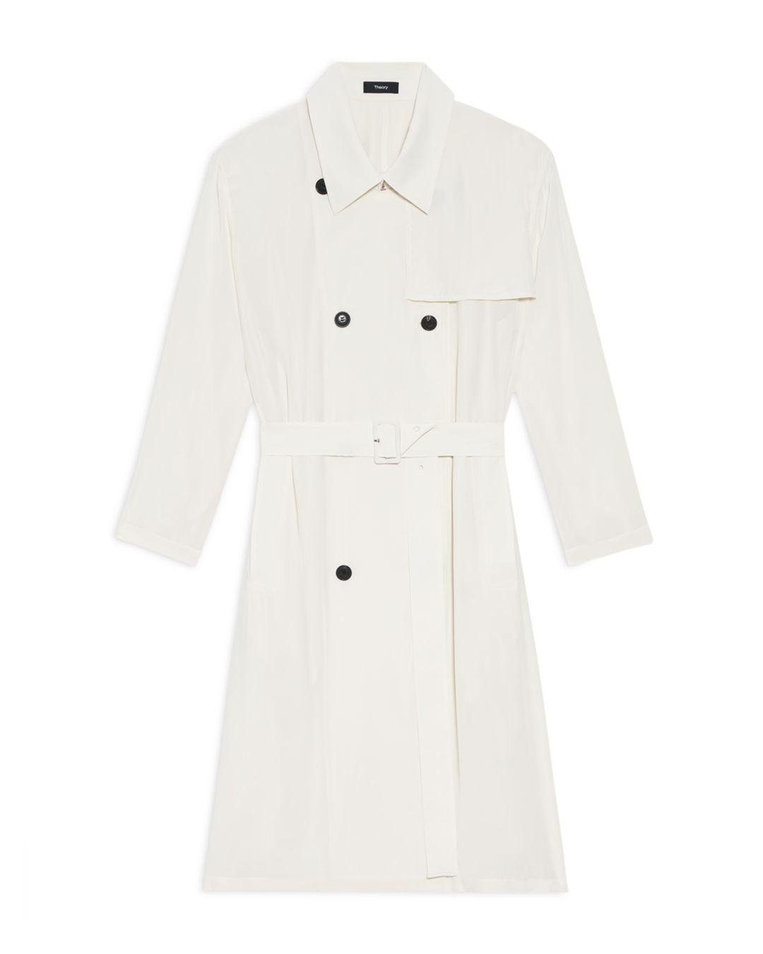 Theory Double Breasted Trench Jacket in White | Lyst