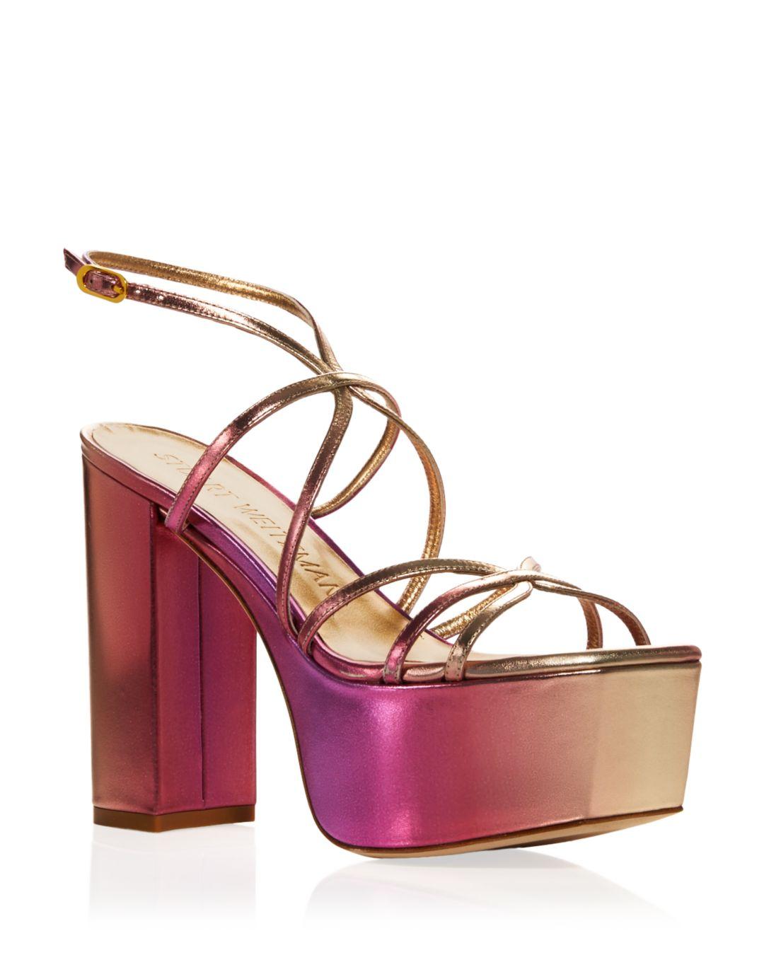 Stuart Weitzman Barelythere Square High Platform Sandals in Pink | Lyst