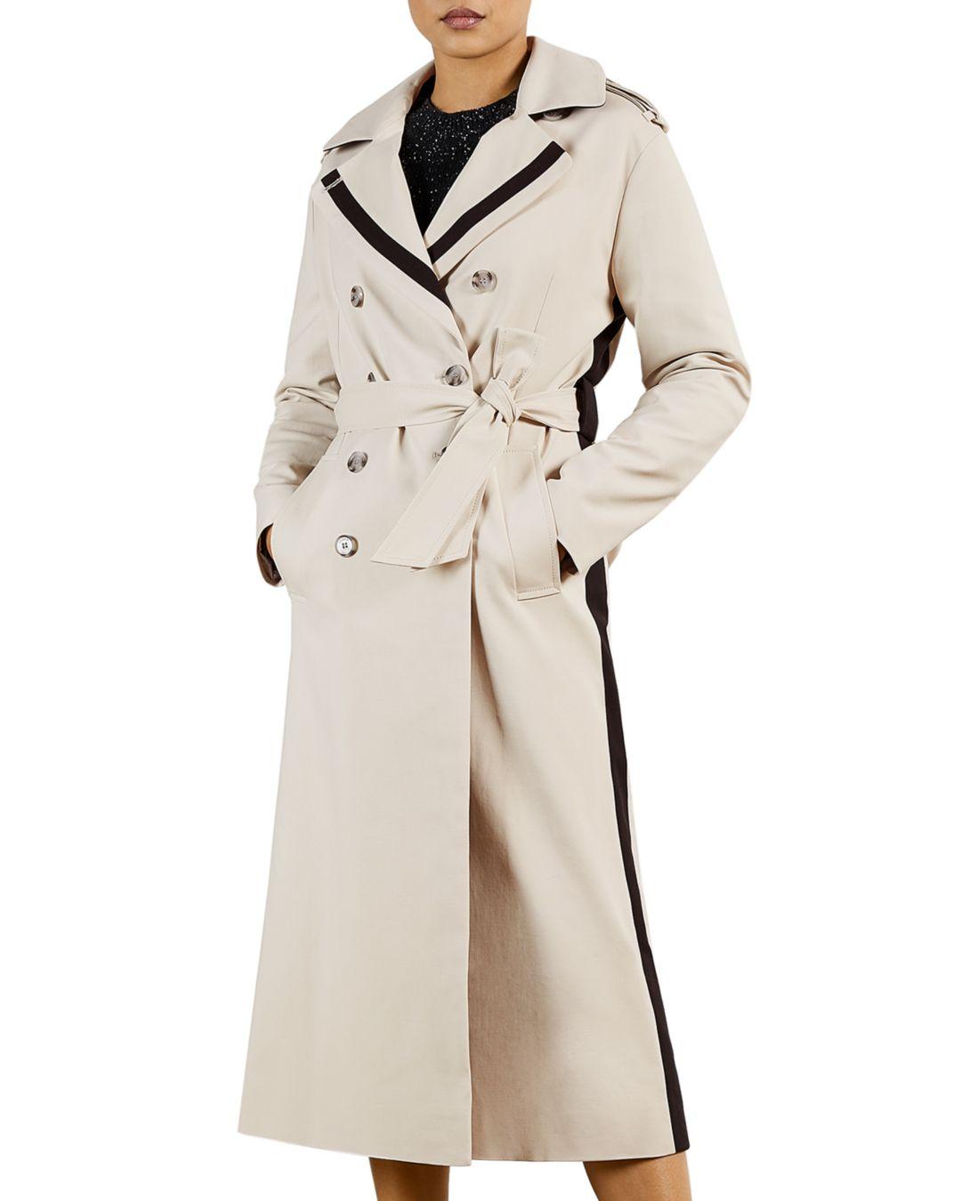 Ted Baker Contrast Trim Trench Coat in Natural | Lyst