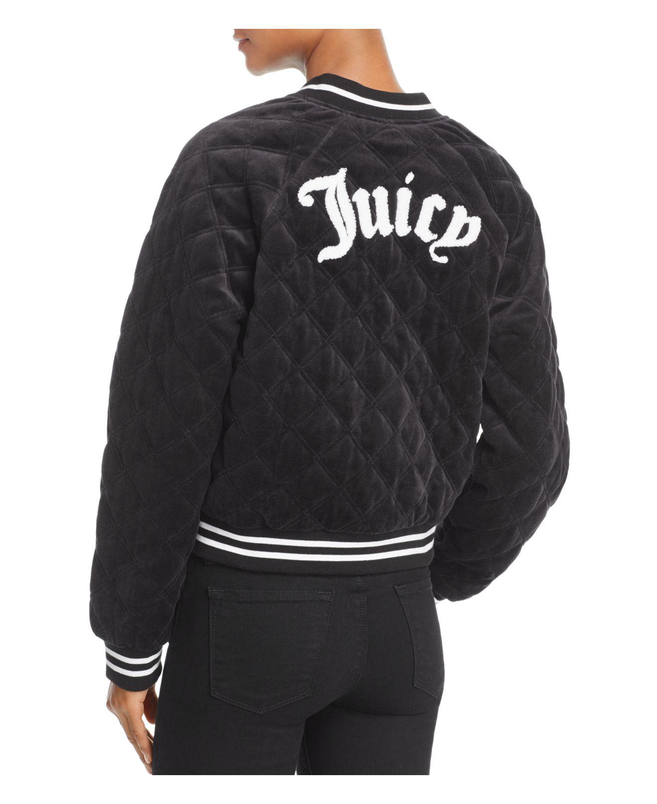 Juicy Couture Quilted Velour Bomber Jacket in Black - Lyst