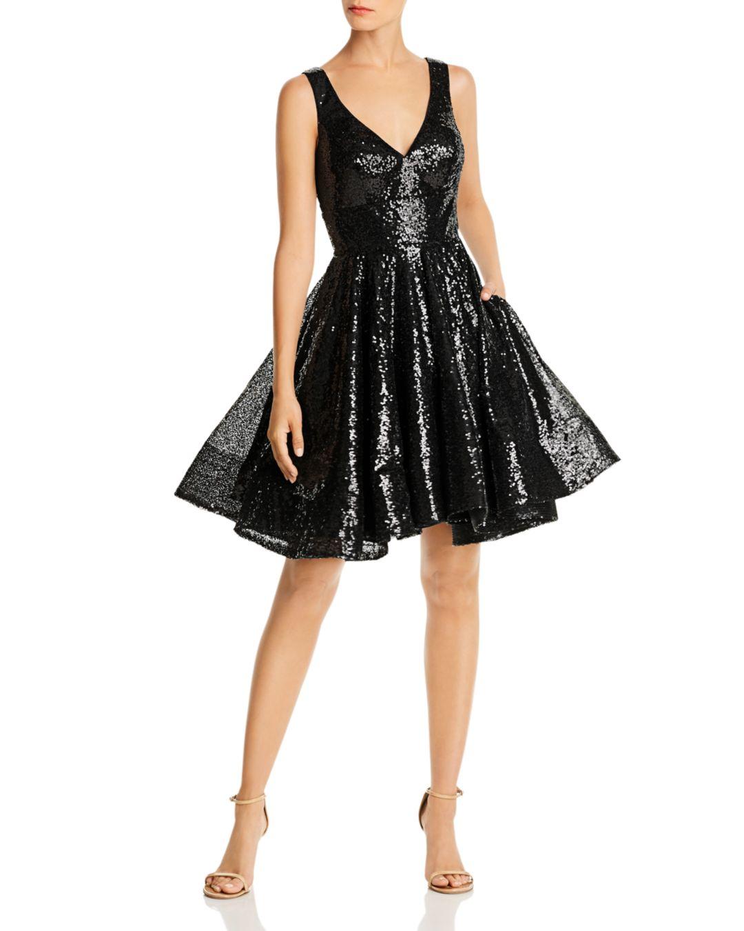 Mac Duggal Tulle Short Sequin Fit And Flare Dress in Black Lyst