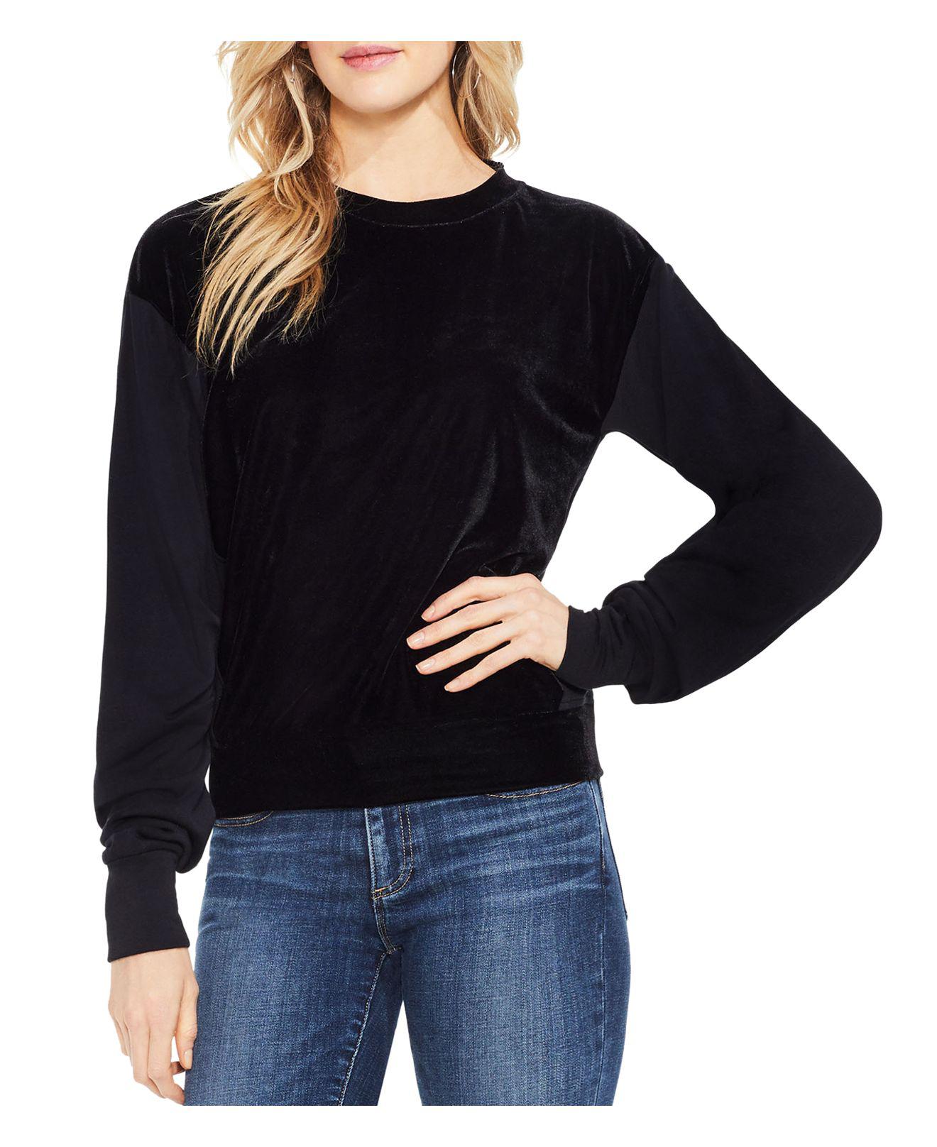 Vince Camuto Mixed Media Velvet Sweatshirt in Black Lyst