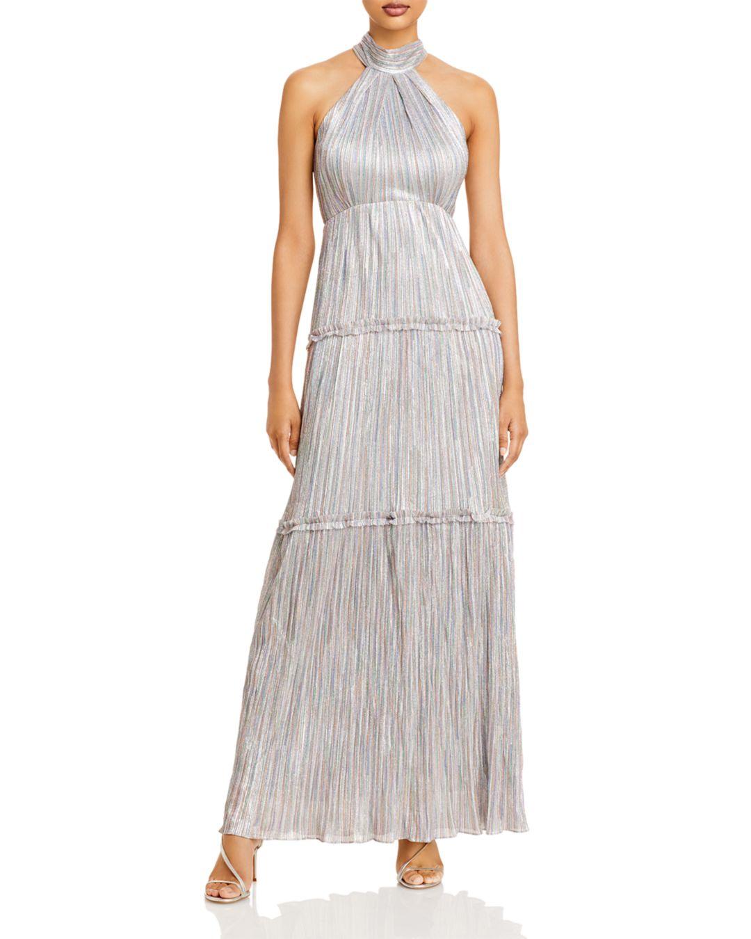 Aqua Synthetic Metallic Halter Gown | Lyst