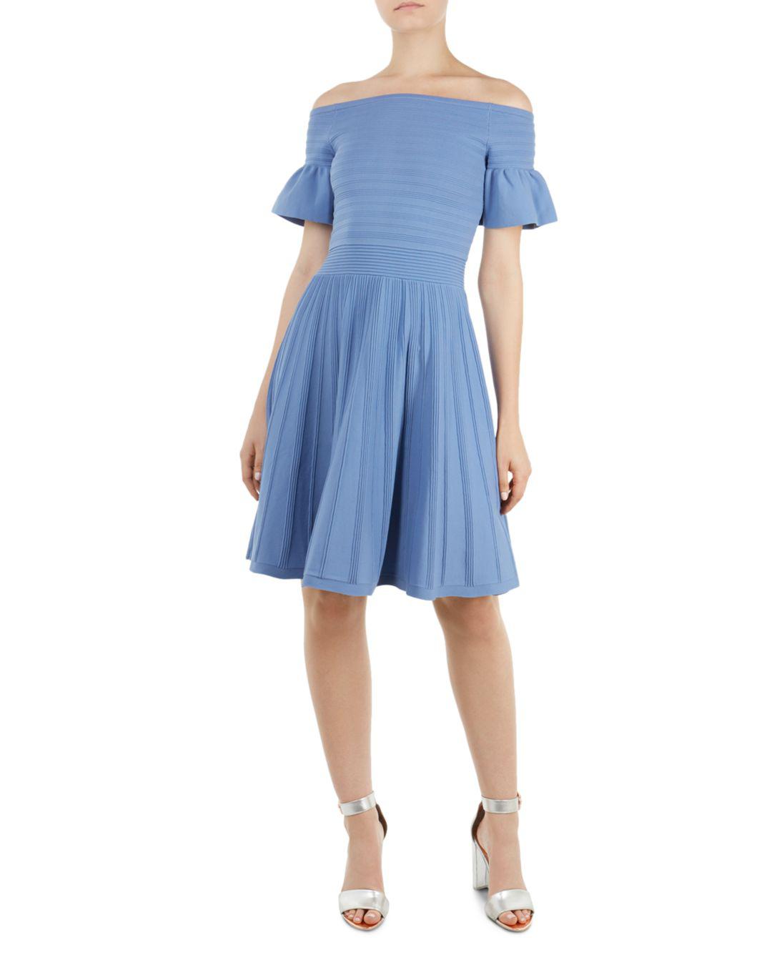 criptum bardot frill knitted skater dress