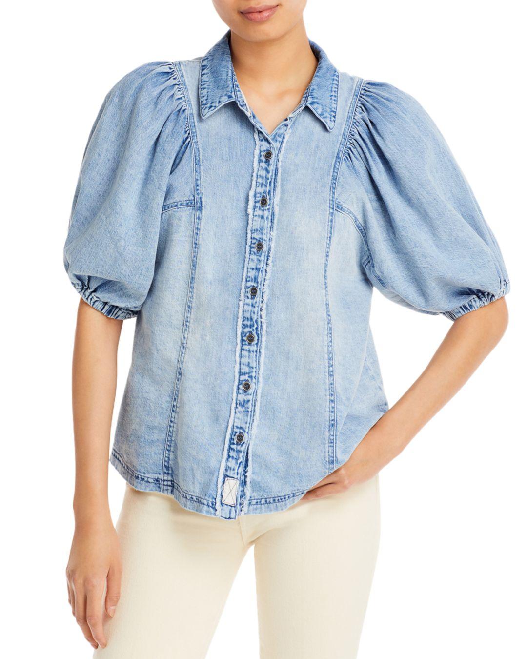 People Suhrie Denim Top in Light Indigo 